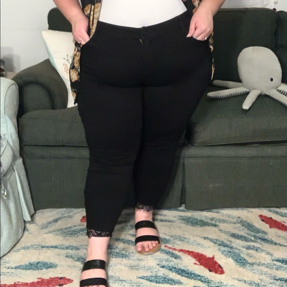 TORRID black lace edge skinny jeans